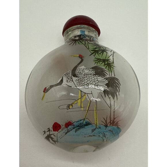 Vtg Reverse Painted Asian Snuff Bottles Powder Jar Red Cap Lot Of 7 - Picture 13 of 16